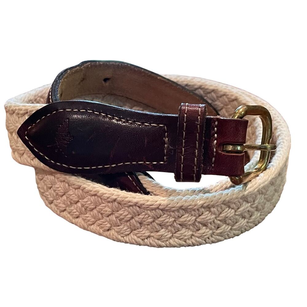 Vintage Dockers Canvas & Leather Belt, Dark Brown, Brass Buckle, 36, Unisex
